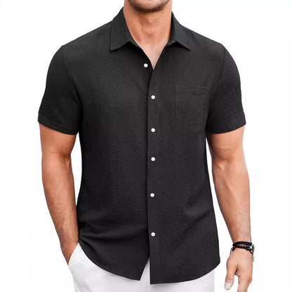 Just Arrived at Buy Center: Men's Summer Solid Color Bubble Wrinkle Simple And Comfortable Daily Short Sleeve Shirt