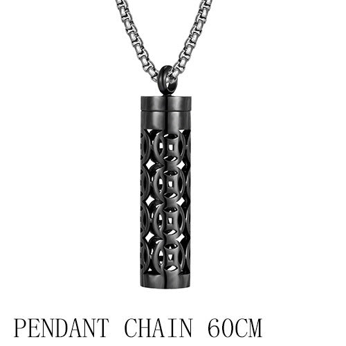 Buy Center Premium-Titanium Steel Hollow Aromatherapy Necklace Perfume Diffuser Black Pendant Black Chain