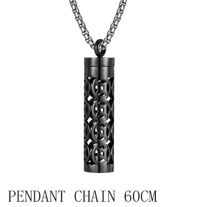 Buy Center Premium-Titanium Steel Hollow Aromatherapy Necklace Perfume Diffuser Black Pendant Black Chain