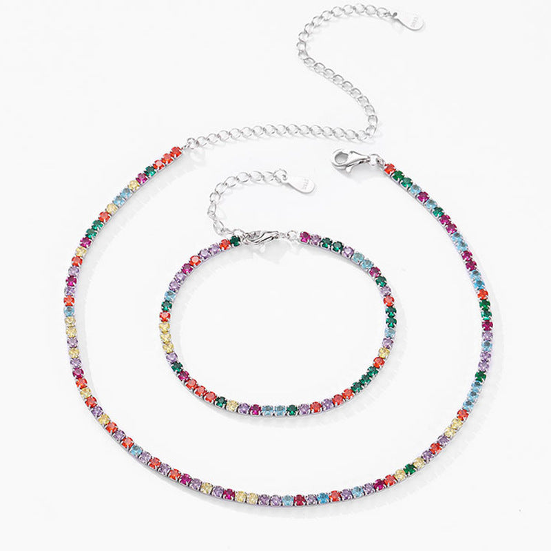 Buy Center Choice-Women's Sterling Silver Rainbow Diamond Bracelet And Necklace Set