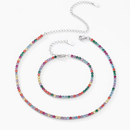 Buy Center Choice-Women's Sterling Silver Rainbow Diamond Bracelet And Necklace Set