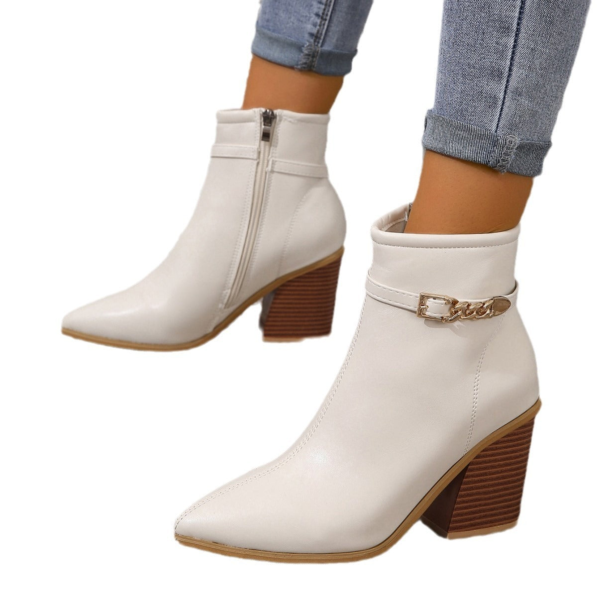 Plus Size Pointed Toe Chunky Heel Martin Boots Women Buy Center