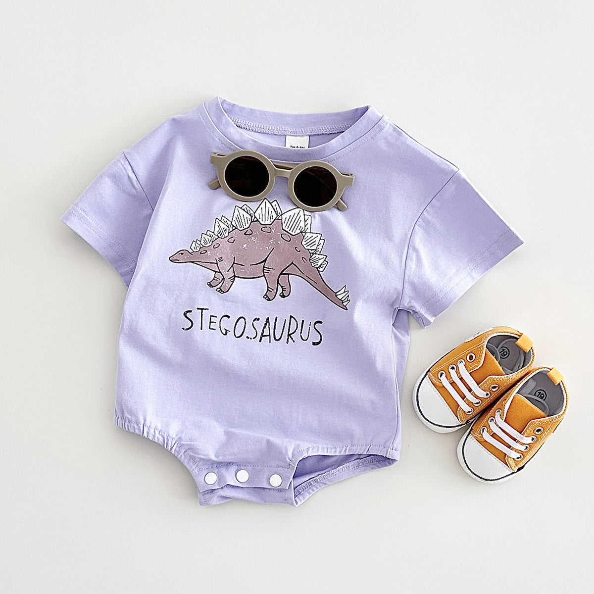 Trending Now at Buy Center: Baby Dinosaur Print Casual Triangle Overalls Purple