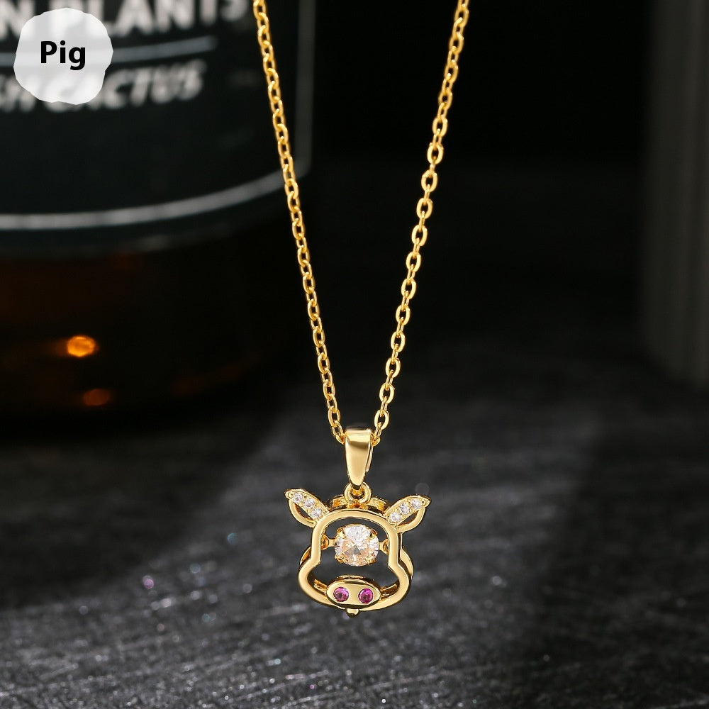 Buy Center Deal-Ins Zodiac Smart Necklace Micro-inlaid Pig 18K Gold Plating