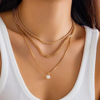 Fresh Arrivals at Buy Center: Women's Simple Slim Chain Multi-layer Imitation Pearl Necklace