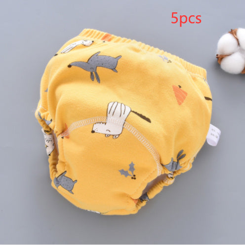 Hot New Items at Buy Center: Baby Training Pants Washable 6-layer Gauze Diaper Cover Yellow small animal 5PCS