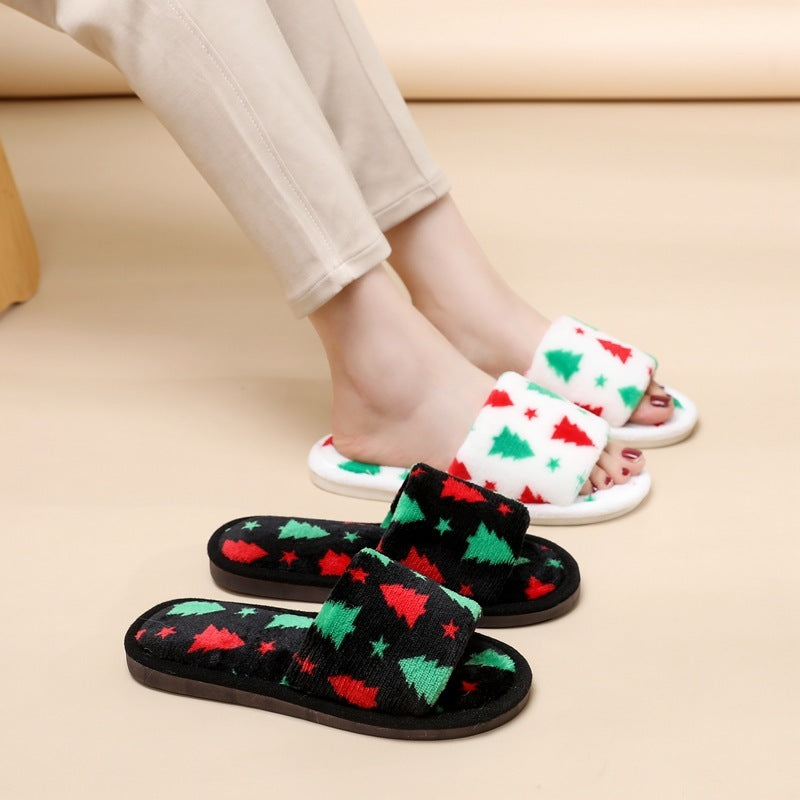 Christmas Tree Home Slippers Fashion Floor Bedroom Open-toe Plush Slippers For Women Fuzzy House Shoes Buy Center