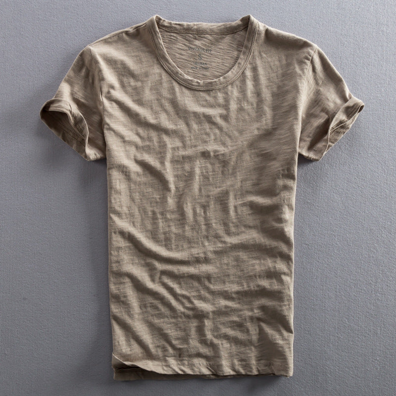 Fresh on the Scene at Buy Center: Men's Casual Thin Breathable Washed Cotton Short Sleeve Sediment Ash