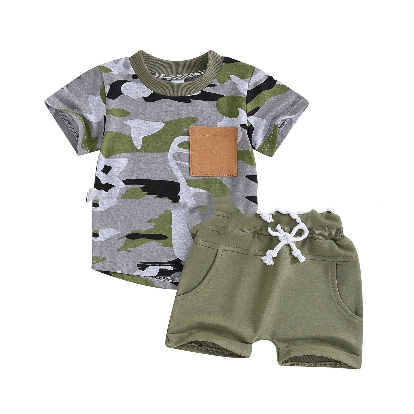 Newly Released at Buy Center: Camouflage Children's Short Sleeve Top Shorts Suit 6370 Colors