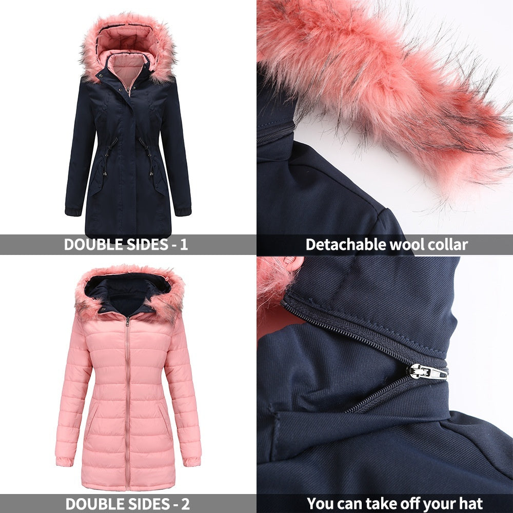 Double-sided Detachable Fur Collar Hat Quilted Parka Buy Center