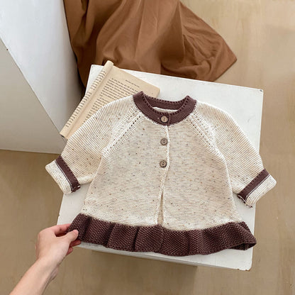 Hot New Items at Buy Center: Baby Dot Yarn Ruffled Knitted Cardigan Coat Knitted Bell-bottom Pants