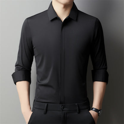 Men's Light Luxury High-end Hidden Hook Long-sleeved Shirt Black