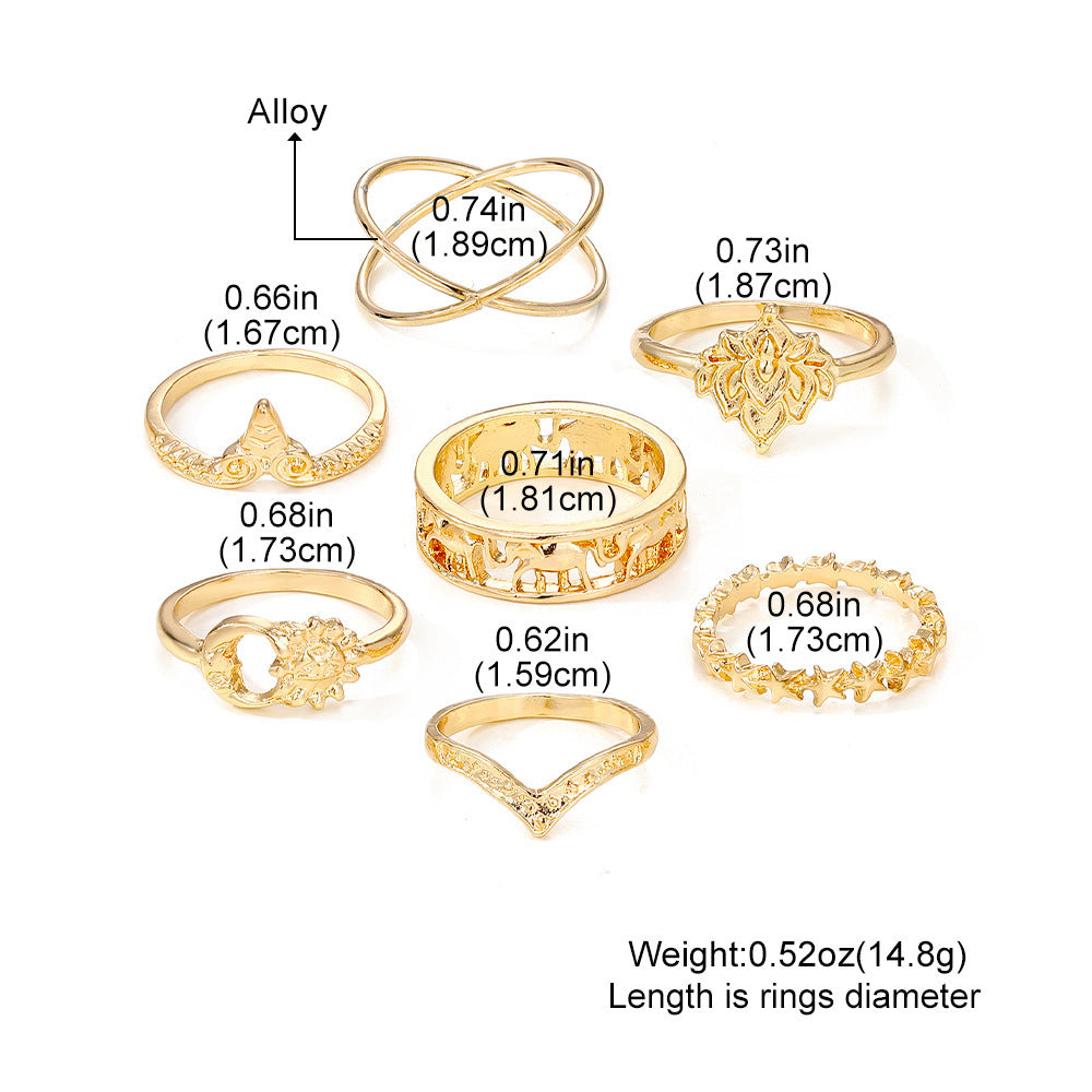 Buy Center Ultimate-Retro Elephant Hollow Ring 7-piece Set Creative