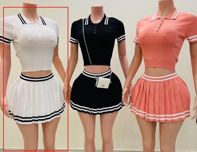 Newly Released at Buy Center: Casual Set Trendy Tops Pleated Skirt Two-piece Set White Free Size