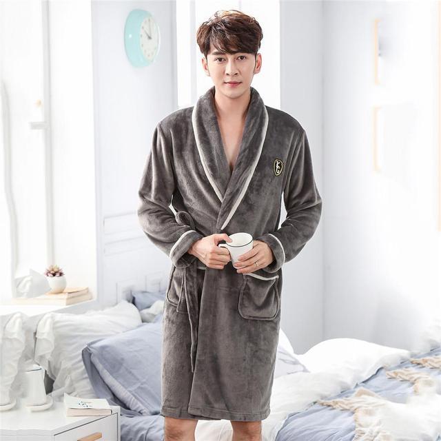 Winter Flannel Lovers Robe Gown Elegant Solid Casual Sleepwe Buy Center