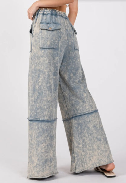 SAGE  FIG Mineral Washed Terry Wide Leg Pants Buy Center