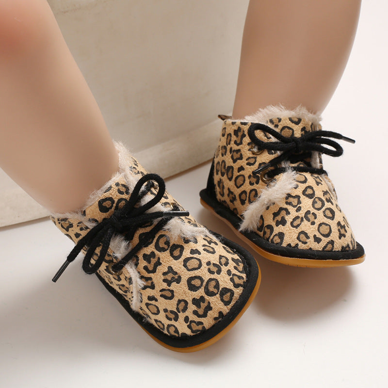 Newly Arrived at Buy Center: Baby's Shoes Winter 0-1 Years Old Rubber Sole Male And Female Baby Leopard Print