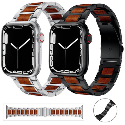 Créatif Bracelet Montre en Acier Inoxydable et Bois de Sandal Rouge - buycenter.fr
