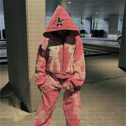 Y2g Personality Hip Hop Style Hooded Cardigan Pink