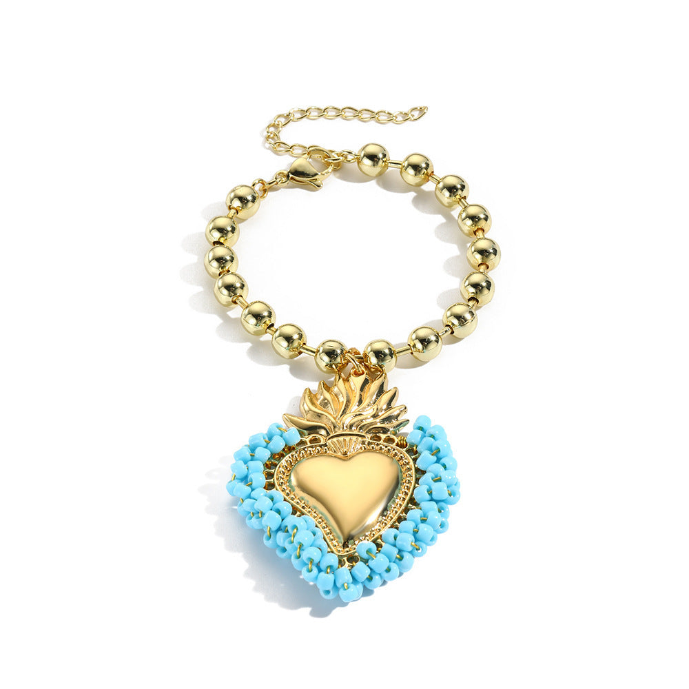 Retro Small Rice-shaped Beads Hand-woven Heart Bracelet Buy Center