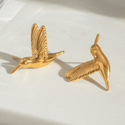 Stainless Steel Gold Peace Dove Stud Earrings Simple