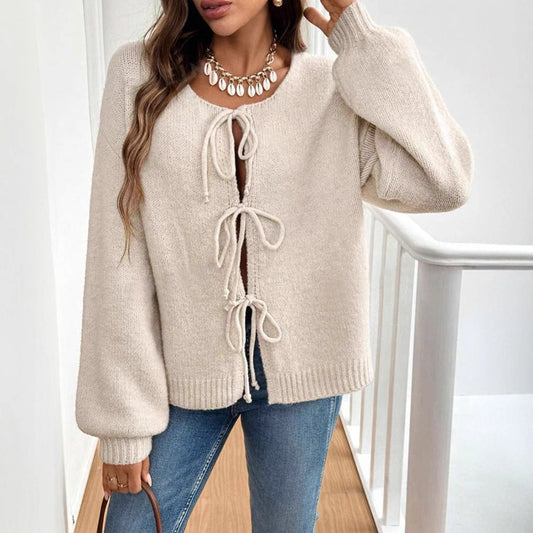 Women's Casual Loose Cardigan Lace-up Solid Color Sweater | Women's Clothing4 | Buy Center