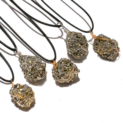 Buy Center Top Rated-Cross-border Natural Crystal Pyrite Rough Stone Winding Pendant Copper Wire