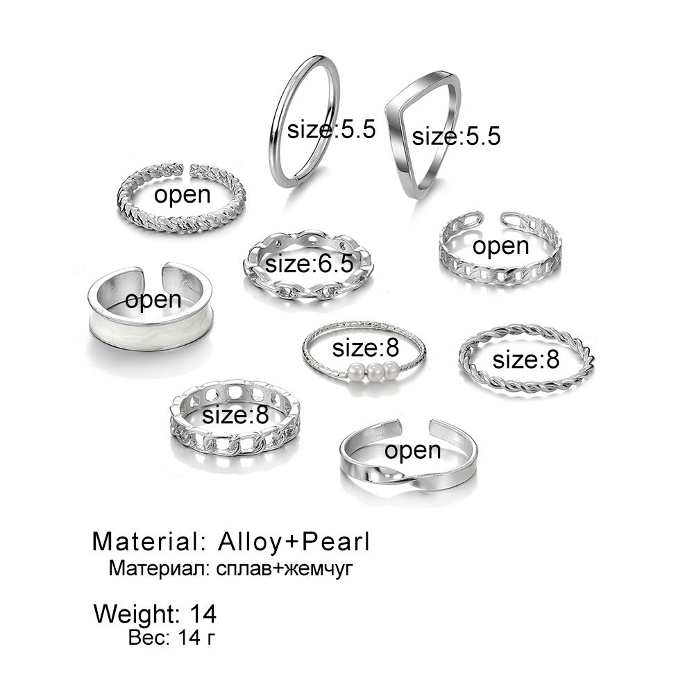 Buy Center Excellence-European And American Butterfly Pearl Ring 10-piece Metal Dripping Pearl Ring Wholesale