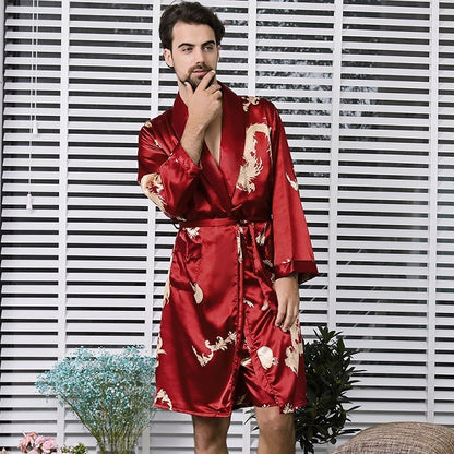 Men's simulation silk long sleeve nightgown Buy Center