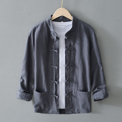 Newly Released at Buy Center: Linen Tang Suit Men's Youth Jacket Tea Suit Chinese Casual Jacket Gray