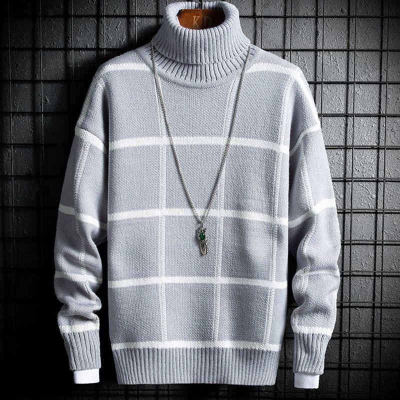 Korean Winter New Boys Sweater Fashion High Neck Bottoming Shirt Loose Casual Plaid Warm Sweater Buy Center