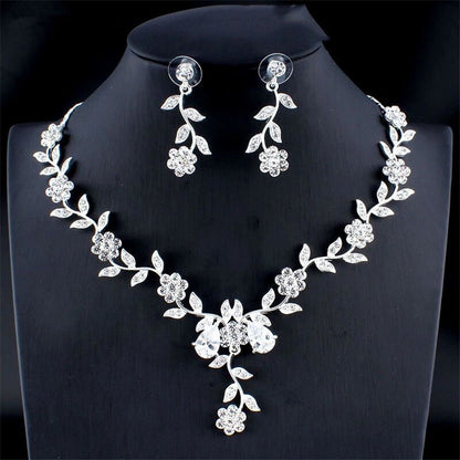 Ensemble de bijoux en zircon doré, collier de mariée, boucles d'oreilles, ensemble de mariage en deux pièces