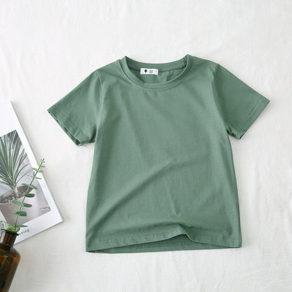 Fresh on the Scene at Buy Center: Children Candy-colored Top Baby Half Sleeve Cotton T-shirt Gray Green