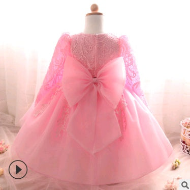 Long-sleeved girls dress rose children's wedding dress skirt Buy Center