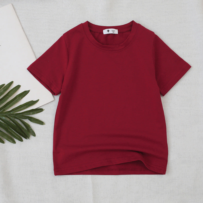 Fresh on the Scene at Buy Center: Children Candy-colored Top Baby Half Sleeve Cotton T-shirt Wine Red