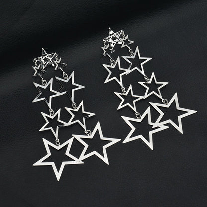 Trending Now at Buy Center: Retro Hollow Pentagram Stud Earrings For Women Silver