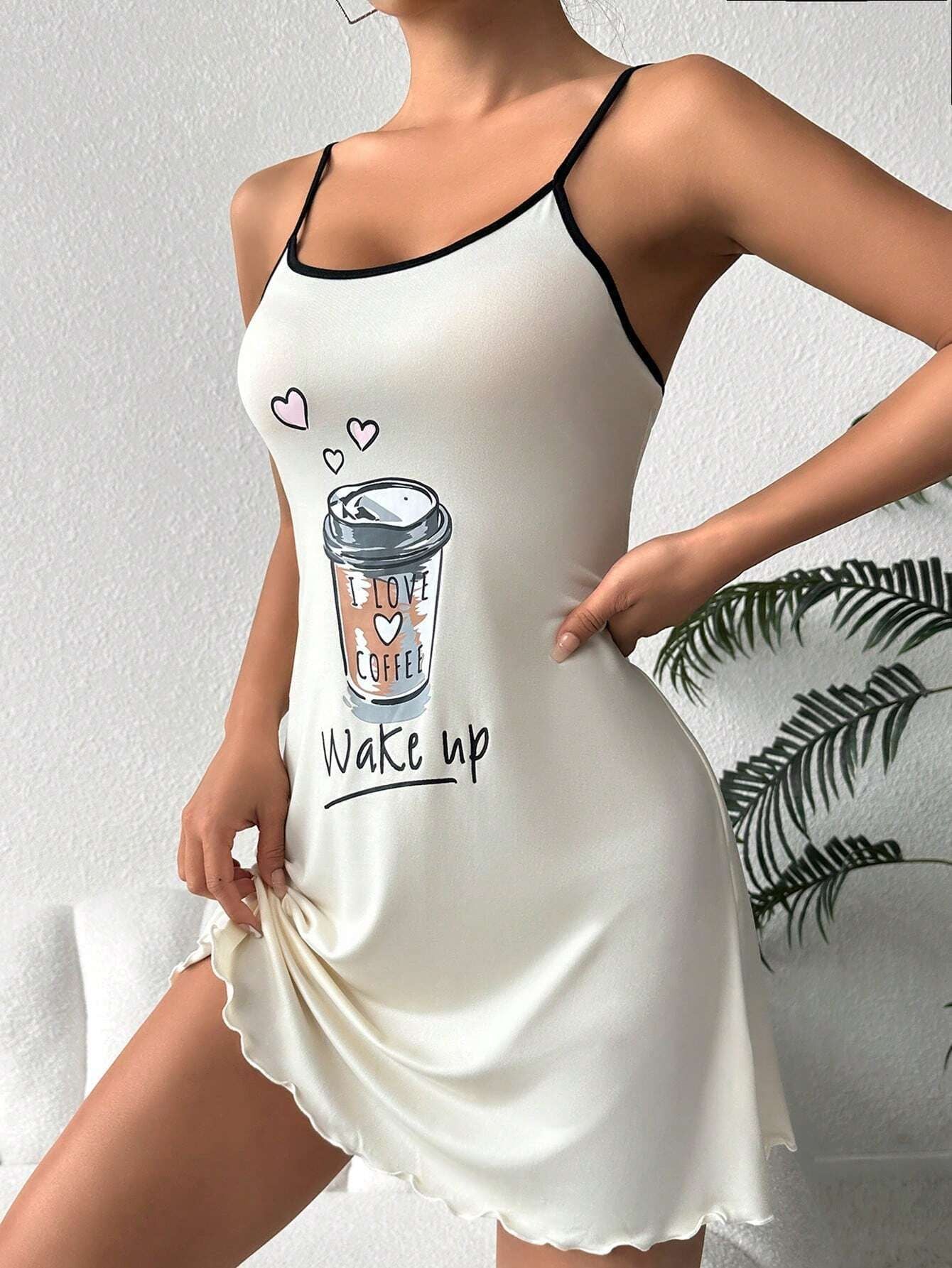 Newly Released at Buy Center: Women's Printed Nightdress With Suspenders 3 Coffee Apricot