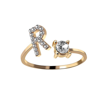 New Design Adjustable 26 Initial Letter Ring Fashion Jewelry For Women Simple Elegant Jewelry Gold R