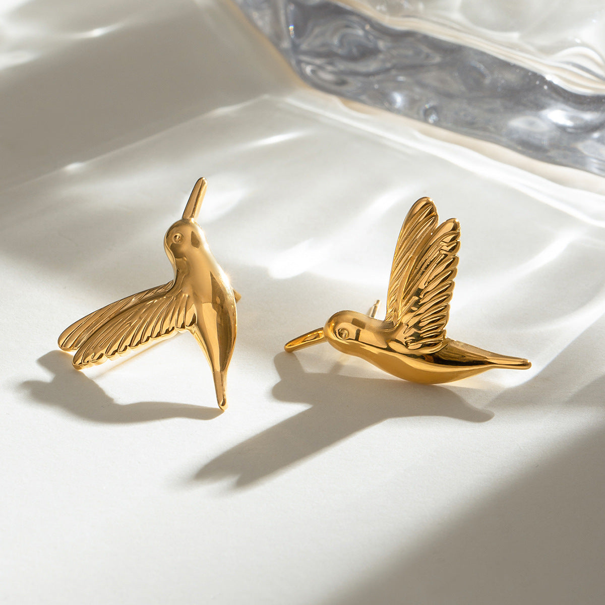 Stainless Steel Gold Peace Dove Stud Earrings Simple