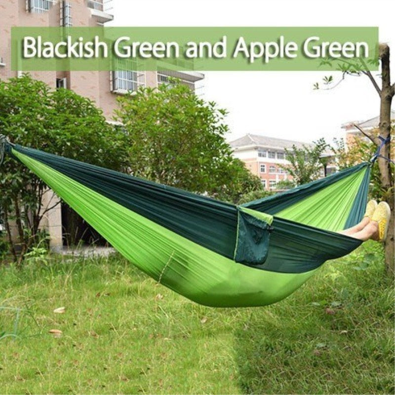 Backpacking Hammock - Portable Nylon Parachute Outdoor Double Hammock Black green + apple green