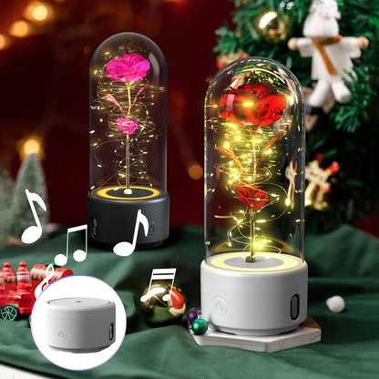 Creative 2 In 1 Rose Flowers LED Light And Bluetooth-compatible Speaker Valentine's Day Gift Rose Luminous Night Light Ornament In Glass Cover | Home Improvement2 | Buy Center