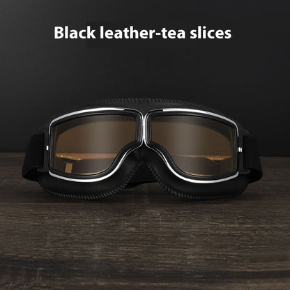 Hot New Items at Buy Center: Men's Retro Outdoor Goggles Black Leather Frame Brown