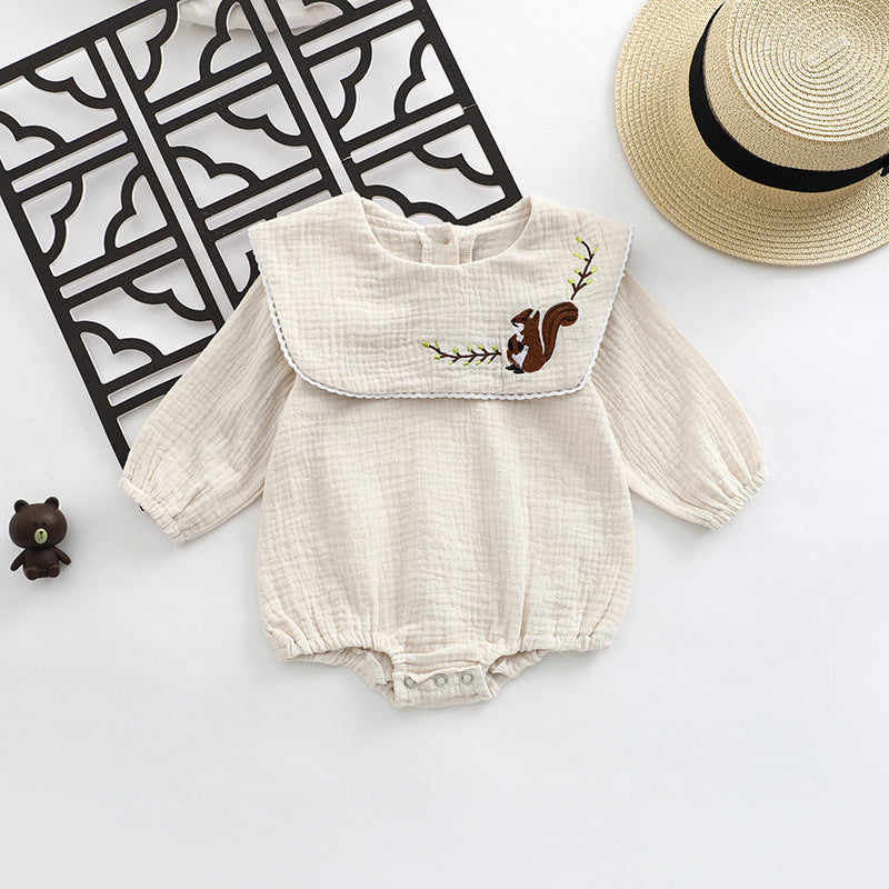 Fresh Arrivals at Buy Center: Girls' Baby Cotton Lapel Deer Embroidered One-piece Romper