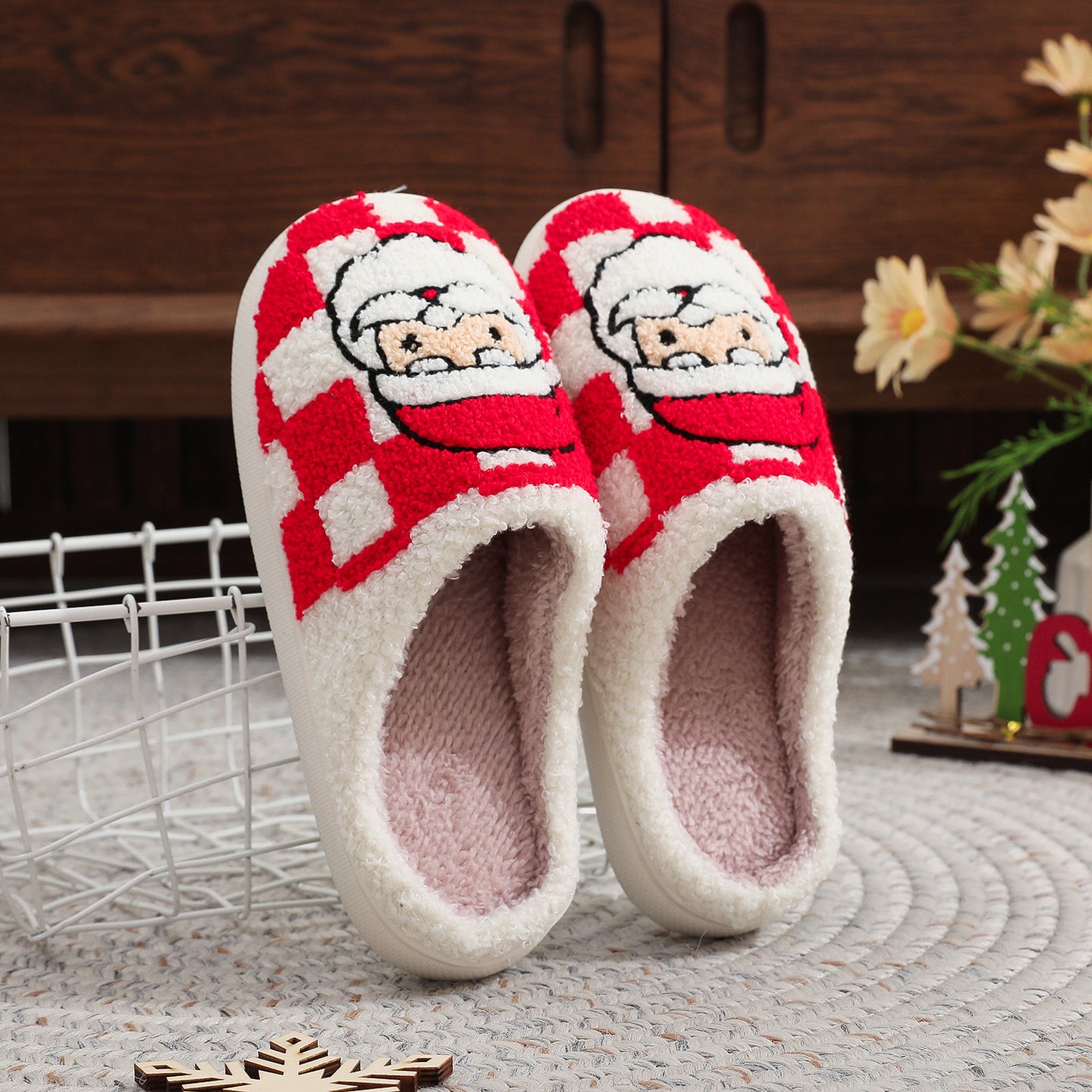 New Christmas Plaid Santa Claus Slippers Winter Indoor Non-slip Floor Bedroom Fuzzy House Shoes For Women Home Slipper Buy Center