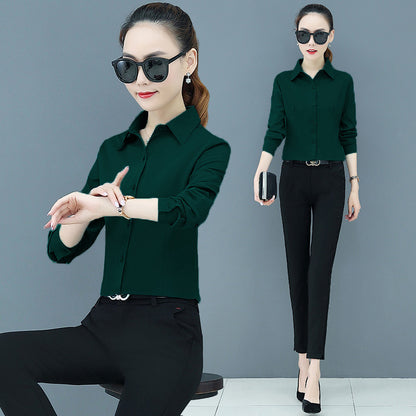 Buy Center Hot Pick-Women's Long Sleeve Slim Fit Slimming Business Shirt Dark Green