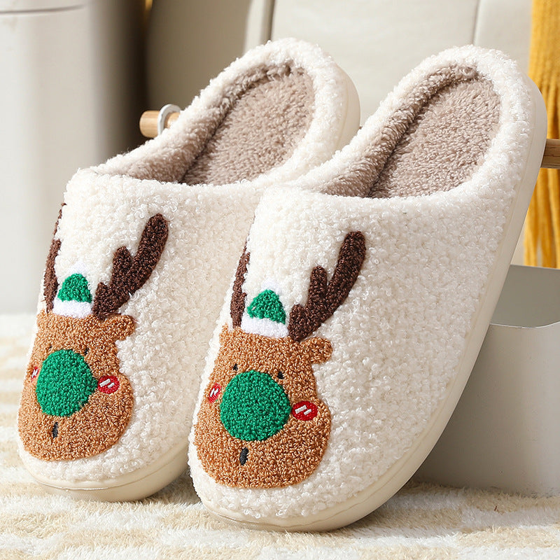 Christmas Shoes Winter Home Slippers Elk Soft Cozy Bedroom Slipper Slip On House Shoes Green