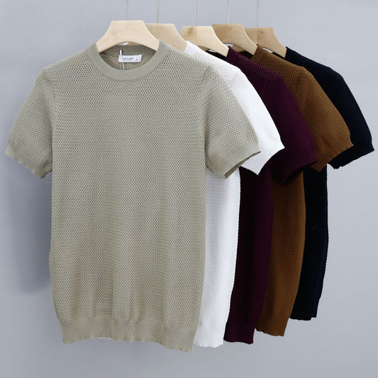 Now Available at Buy Center: Summer Men's Ice Silk Knitted Round Neck T-shirt