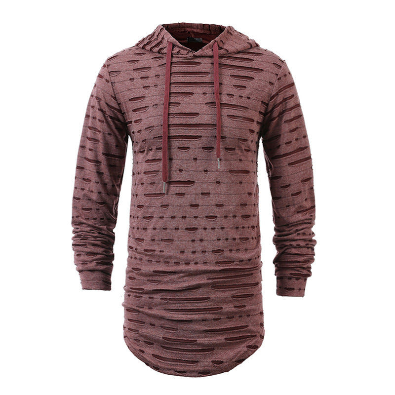 Versatile Mid-length Hooded Sports Long-sleeved T-shirt Coffee