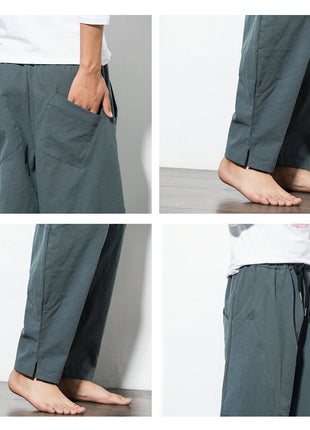 Pantalones harén holgados de estilo étnico con encaje de lino y algodón para hip hop