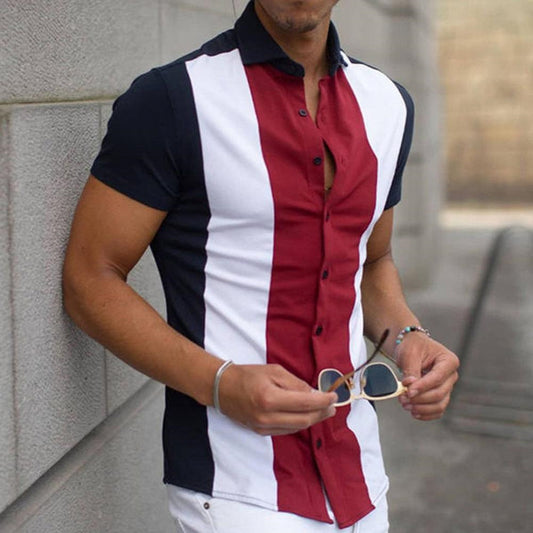 Just Arrived at Buy Center: Men's Luxury Shirt Short Slim Top Lapel Button T-shirt CSA24697